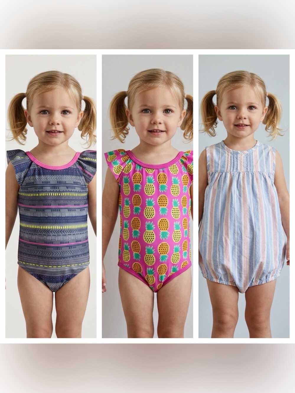 Baby girl 3-6month summer bundle 2Tea swimsuits and 1 GOCCO romper